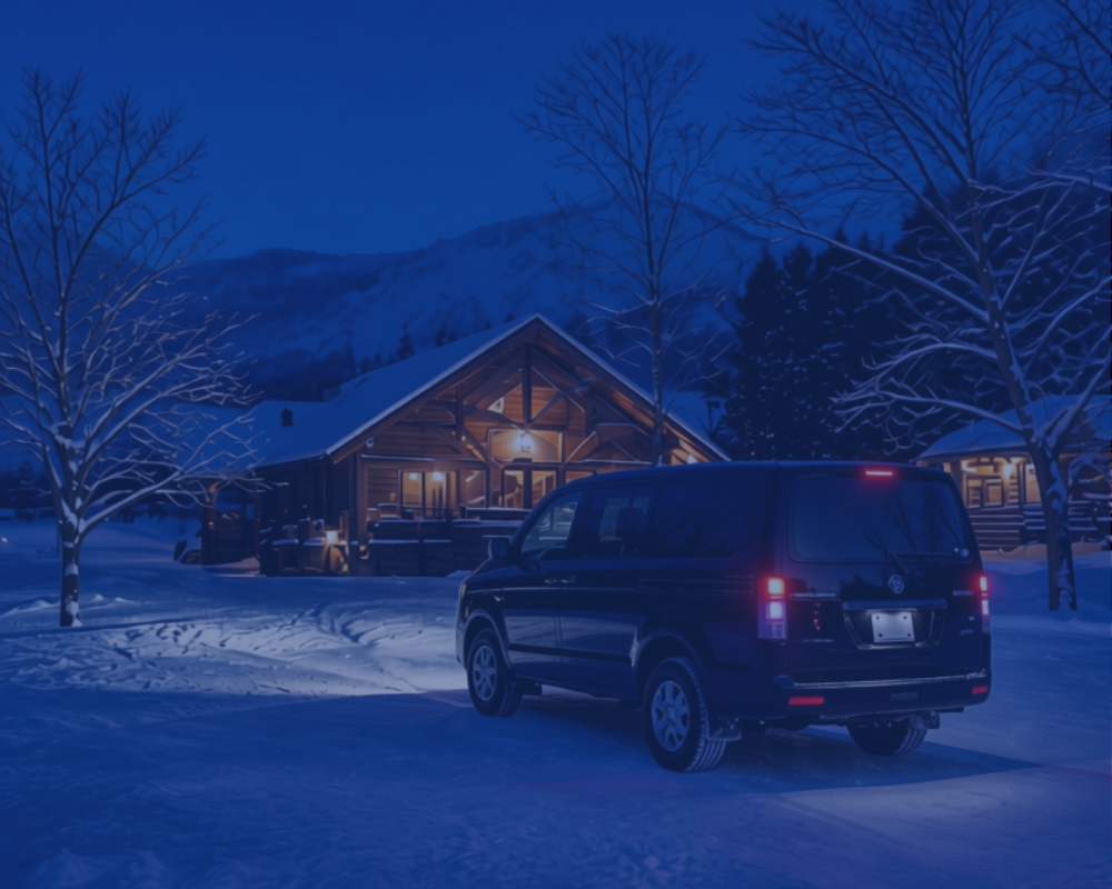 DONGURITEI free pick-up shuttle van at night in the snow