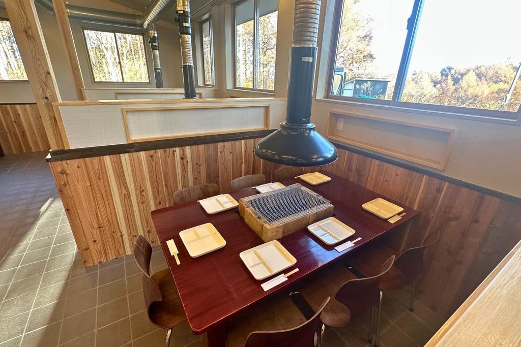 Indoor seating with BBQ tables
